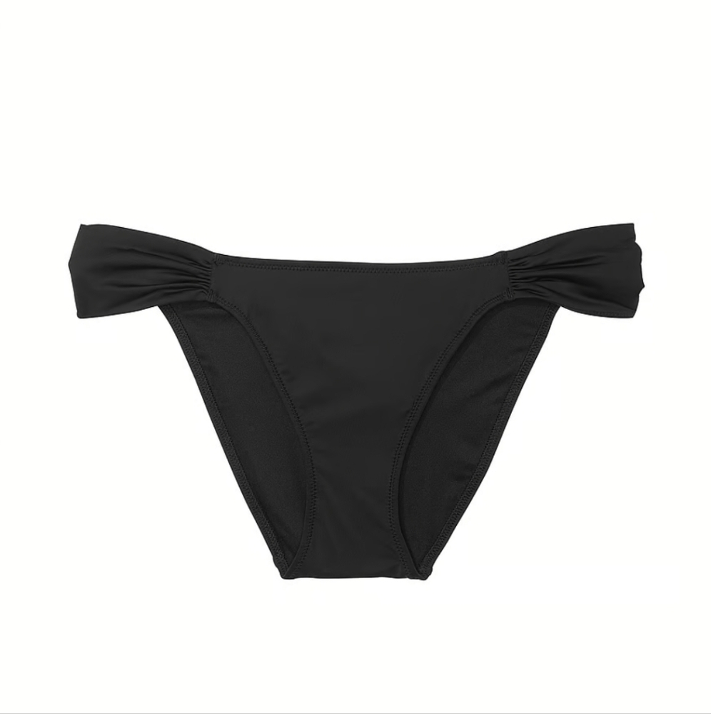 LIKE NEW Victoria's Secret Bikini Bottoms with Shirred Sides - LG Solid Black